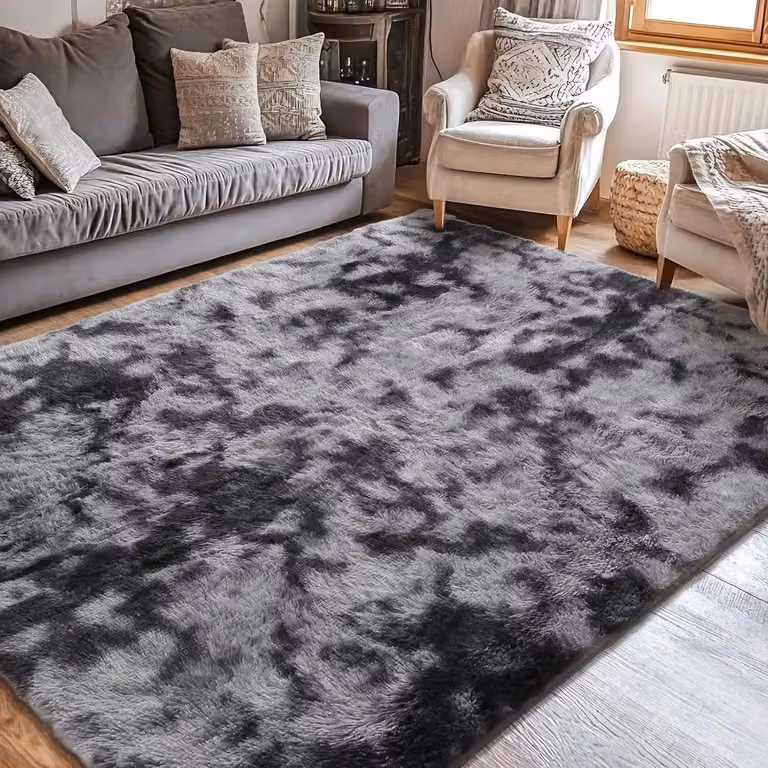 Zacht Shaggy Pluche Vloerkleed met Anti-slip Onderkant - Zwart Grijs - 120 x 80 cm