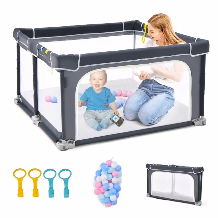 Costway Opvouwbare Ballenbak met Ademend Gaas en 4 Handgrepen, Hoogte: 70 cm, Oxford Stoffen, Blauw/Oceaan