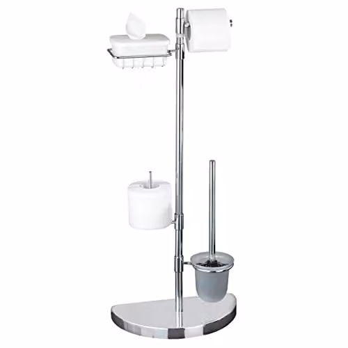 WENKO Ruimtebesparende WC-center met toiletborstel en rolhouder, roestvrij staal, zilver, B: 34 cm, H: 84,5 cm, D: 18 cm