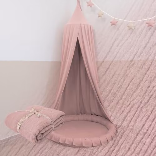 Lilimaus Bedhemel voor de Kinderkamer - Poederroze Mousseline Katoen - 245 cm