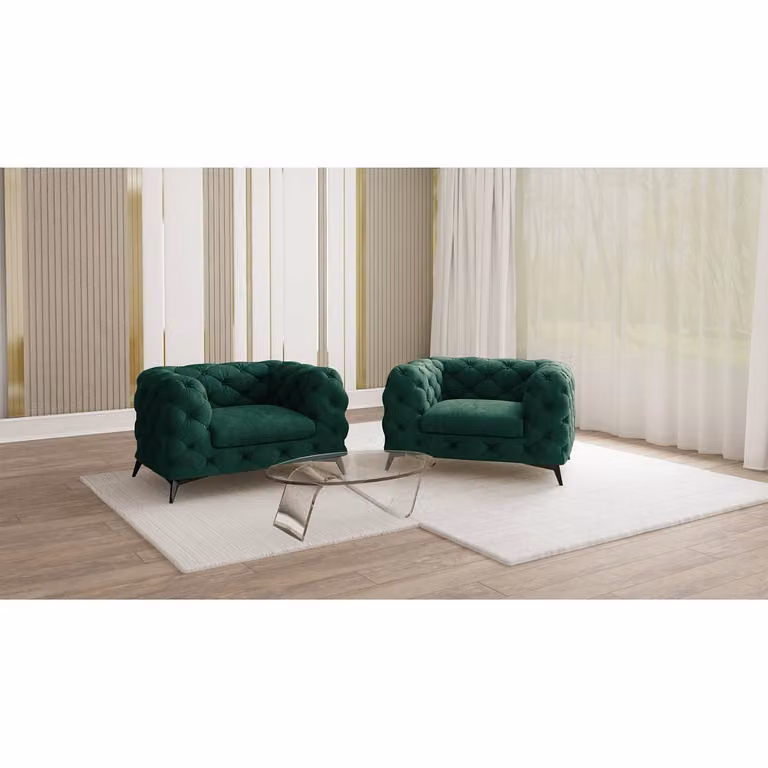 home24 Ravi Fauteuil, Groen Velours, B: 125 cm, D: 73 cm, H: 100 cm