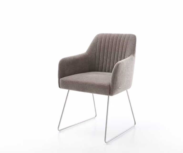 DELIFE Eetkamerstoel Greg-Flex met zachte gestructureerde stof in beige en roestvrij stalen slipframe