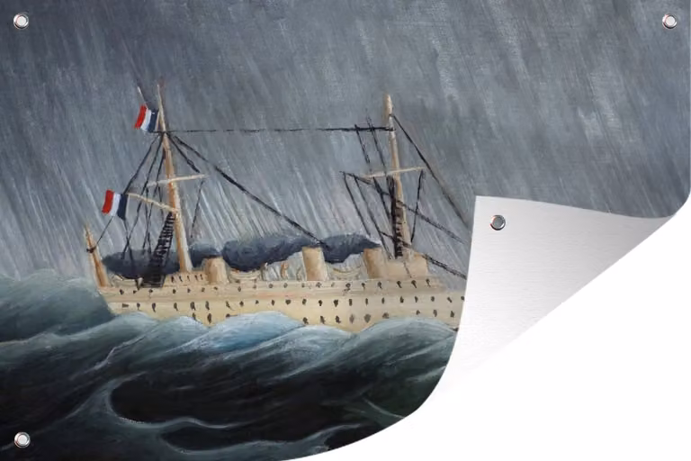 Tuindecoratie Henri Rousseau Het schip in de storm - Tuinposter voor buiten - Breedte: 120 cm, Hoogte: 80 cm