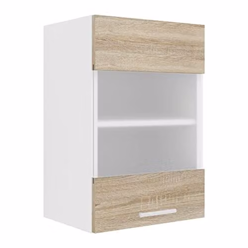 VCM Wandkast met glazen deur, wit/eiken, B: 60 cm, H: 31 cm, D: 40 cm