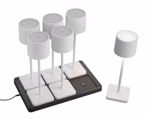 Set van 6 Reality LED-tafellampen Fernandez wit met oplaadbare accu voor tuin en terras