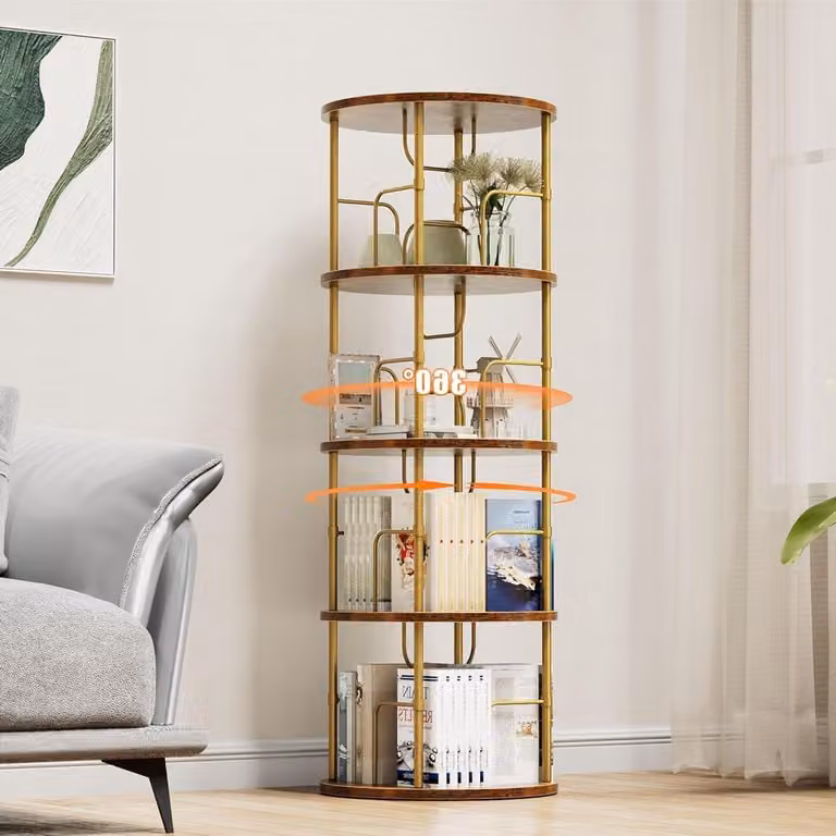 Draaibare Boekenkast met 4 Verstelbare Niveaus en Achterwand - H 129 cm x B 45 cm x D 45 cm