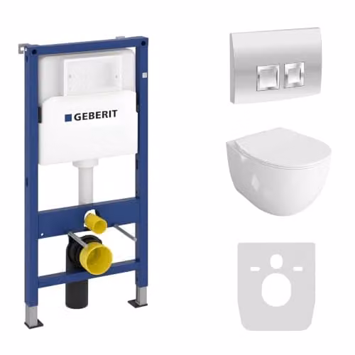 Geberit Duofix Basic Complete Toiletset met Mondo Wandcloset Wit en Delta 25 Bedieningspaneel Chroom