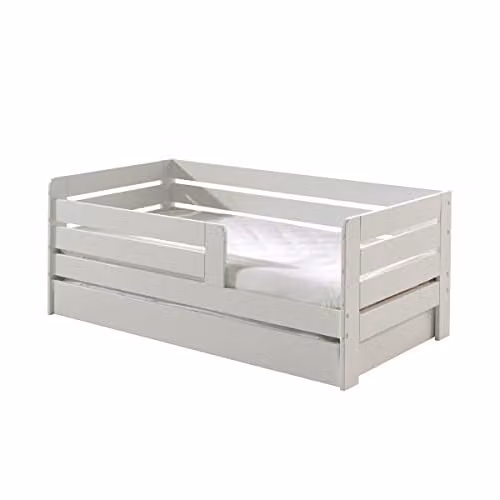 Vipack Juniorbed met lade en horizontale panelen, wit gelakt MDF, 70 x 140 cm