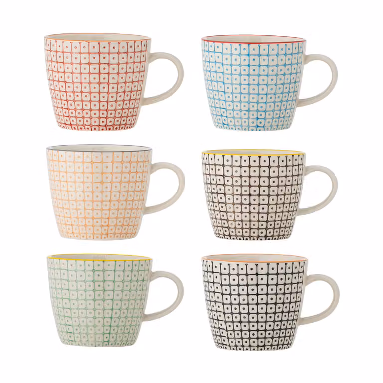 Bloomingville Carla mok set, 6 stuks, multicolor, keramiek, geometrisch design