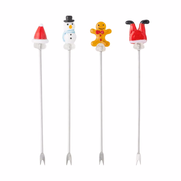Bloomingville Feliz cocktailvork set van 4 wit-rood multicolor glas