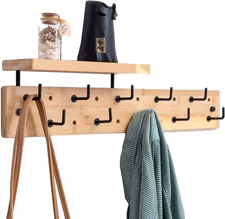 Wandkapstok met planken en haken in geperforeerd bord ontwerp, B/D/H: 53 x 10 cm