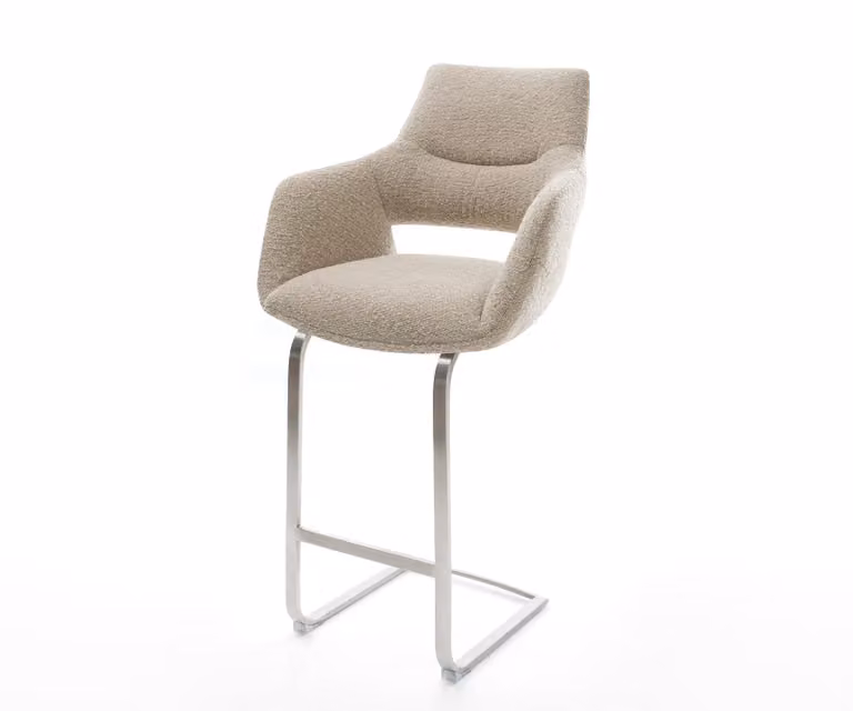DELIFE Barstoel Yago-Flex met armleuningen, Bouclé Beige, Zilveren Vrijkantelframe