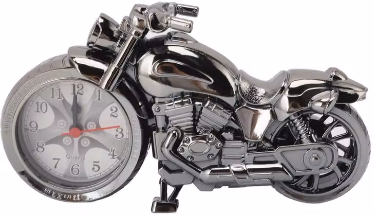Dailygoody Retro Motorfiets Wekker - Vintage Simulatie Model - Donker Goud - Analoog - Breedte: 21,5 cm, Hoogte: 12 cm