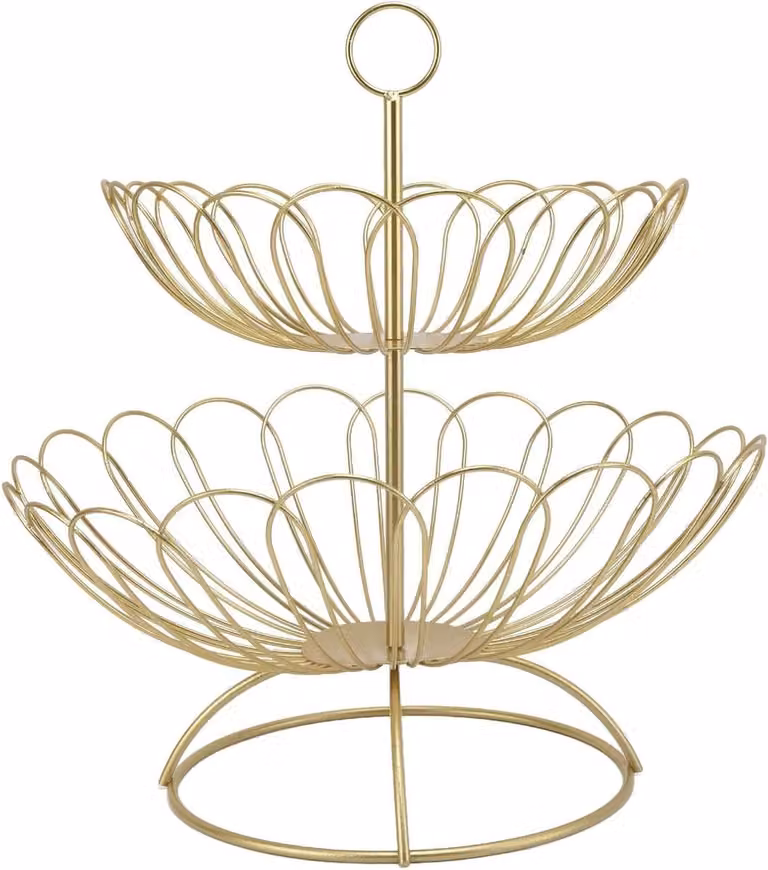 Gouden Fruitmand met twee lagen voor het organiseren van je keuken - 32 x 10 cm - Goud