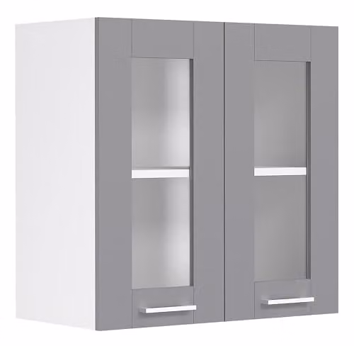 VCM Wandkast Colura voor de keuken in landhuisstijl, Wit/Antraciet met glazen deuren, H x B x D: 60 x 80 x 31 cm