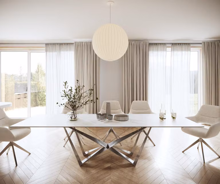 DELIFE Eettafel Edge uitbreidbaar, wit keramiek met zilveren middenpoot, B: 300 cm, D: 100 cm, H: 75 cm