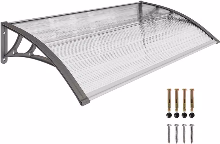 Outsunny Deurluifel Polycarbonaat UV- en Regenbestendig - Grijs en Transparant - B/D/H: 110 x 60 x 18 cm