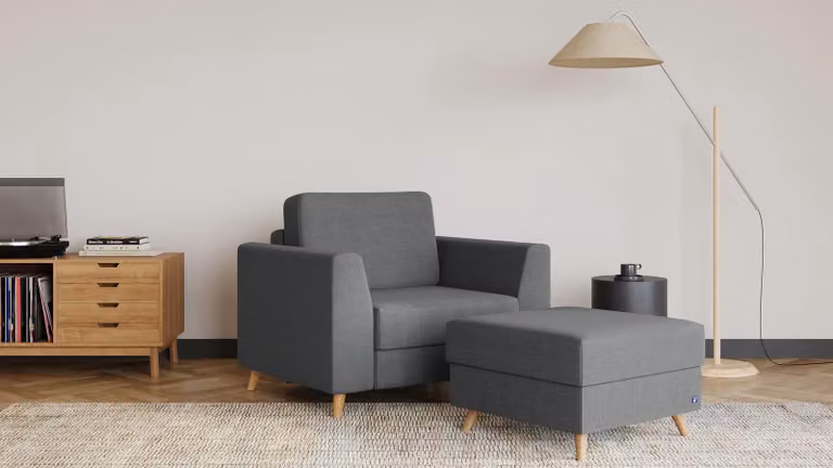 BRUNO slaapstoel donkergrijs met massief houten frame en boxspringcomfort, Breedte: 70 cm