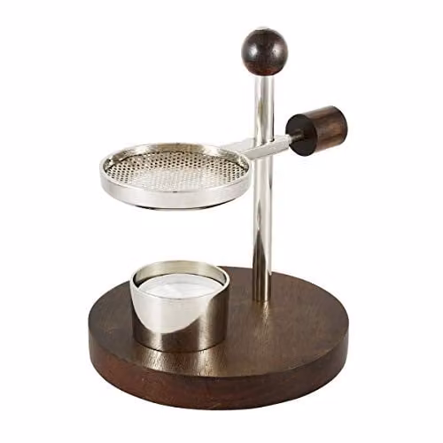 NKlaus Wierookbrander van vernikkeld messing met verstelbare houten voet en theelichthouder