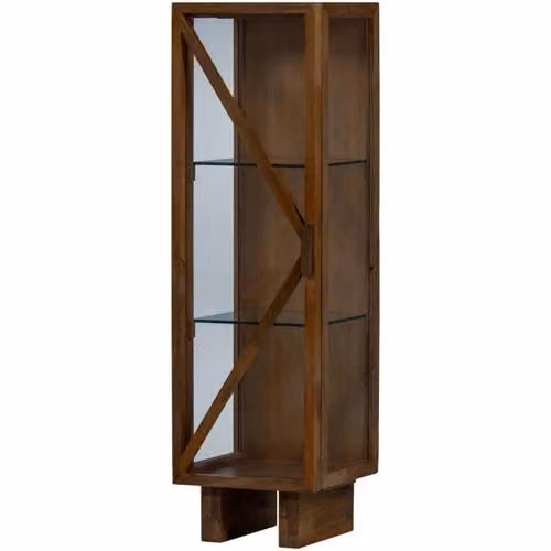 WOOOD Kella Kast met Glazen Deuren - Mango Hout - Bruin - H 137 x B 40 x D 39 cm