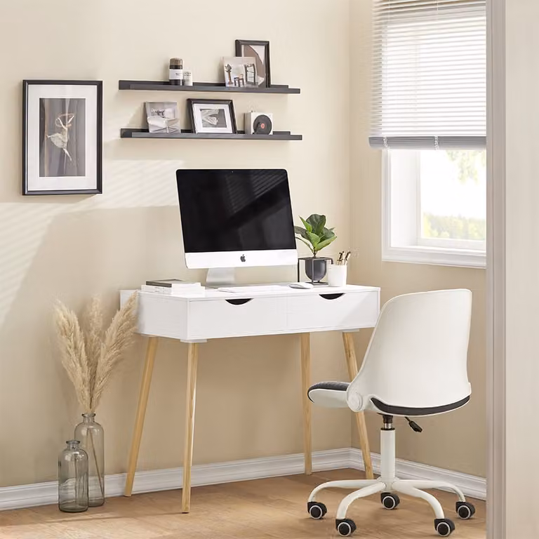SoBuy Bureau met 2 lades en opbergruimte, Wit/naturel, Model FWT40-WN