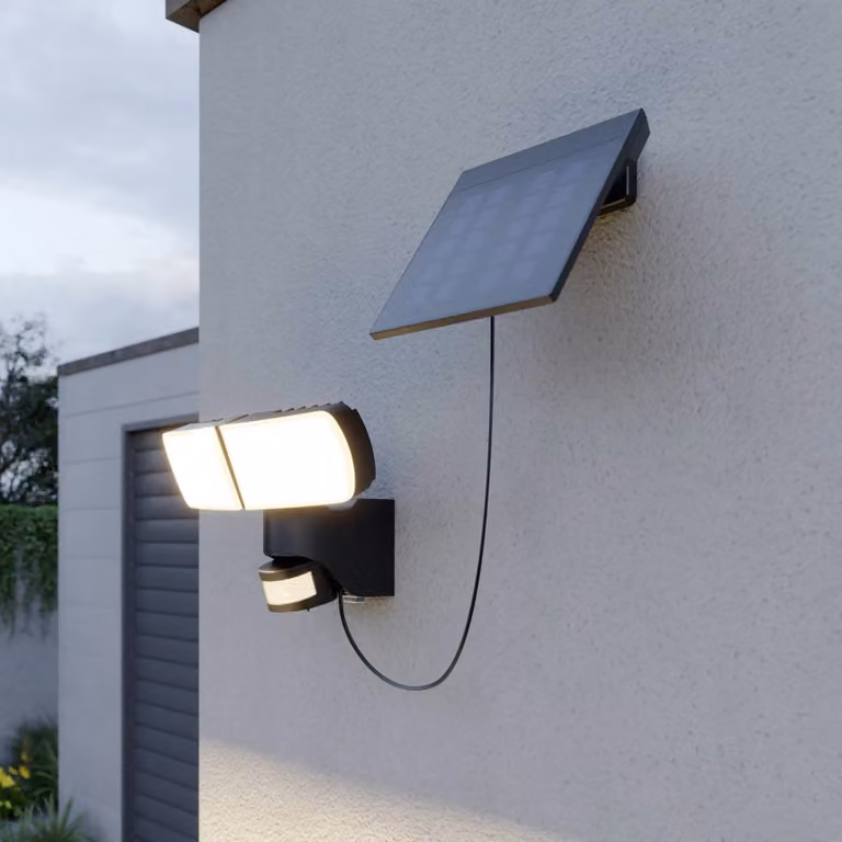 Arcchio Lissano LED wandspot op zonne-energie met bewegingssensor en schemersensor, zwart, modern design