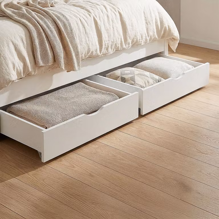 Homestyle4u Bedlade Opberglade met Wielen Wit Hout - 2-delige set - B/D/H: 83 x 63,5 x 16 cm