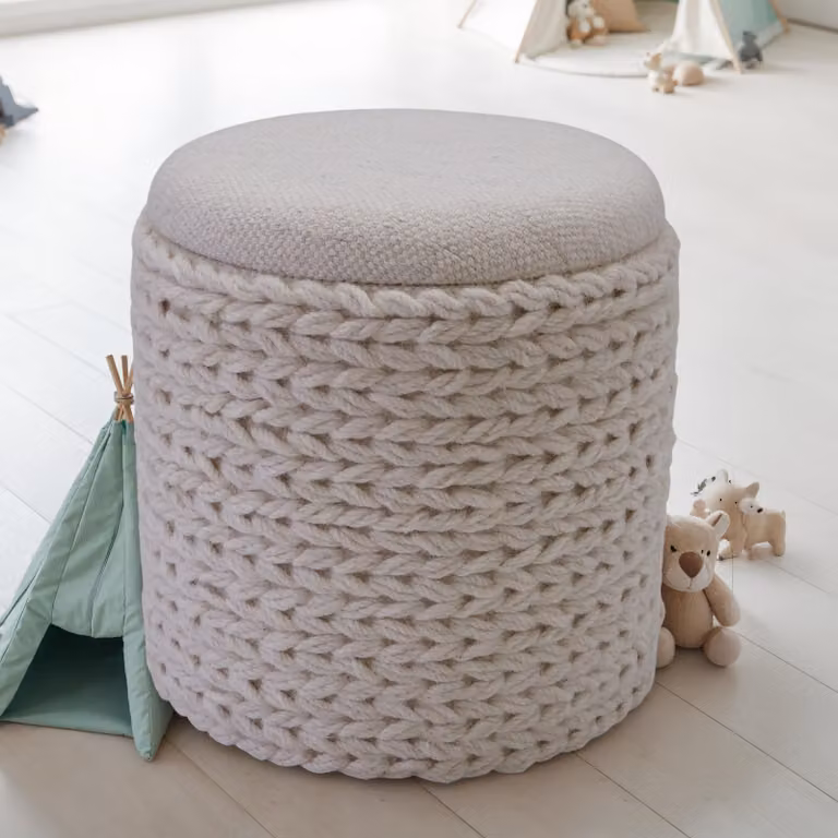 home24 Gestoffeerde hocker wit/beige B/D/H: 40 x 45 x 40 cm