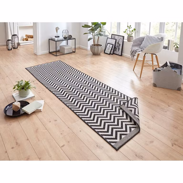 home24 Palma In- & outdoorloper, zwart, geweven stof, B: 80 cm, L: 350 cm