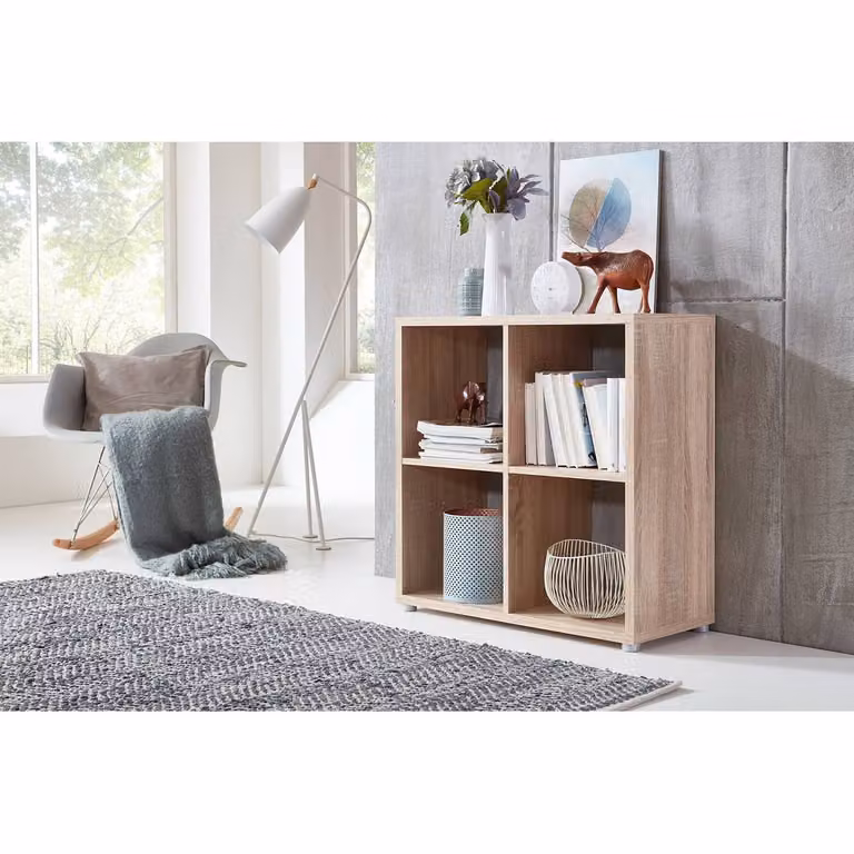 home24 Open kast Nernier II beige/Sonoma eikenhouten look, Hoogte: 74 cm