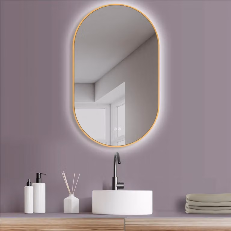 PonteSino Wandspiegel Ovaal met LED-verlichting en Anti-condens - Goud Frame - Carrara