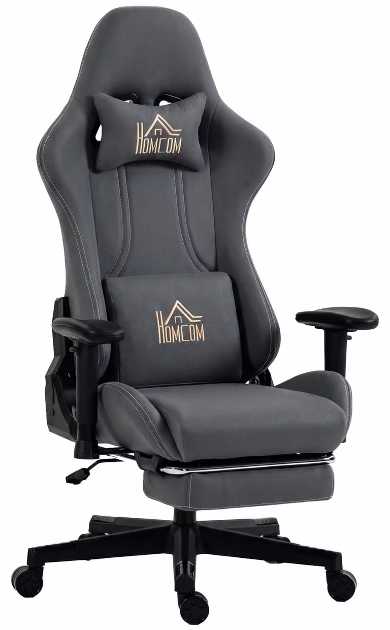 HOMCOM Ergonomische Gamingstoel met voetsteun en lendensteun in imitatie suède