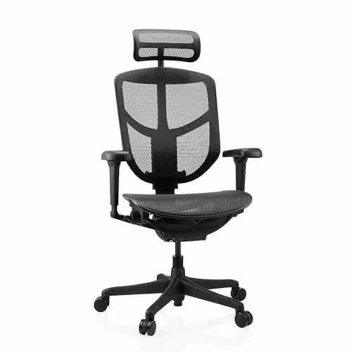 hjh OFFICE ENJOY ULTRA GEN2 ergonomische bureaustoel met ademende netstof en verstelbare hoofdsteun, Zwart