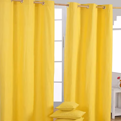 Homescapes Gordijnen met oogjes, effen geel, 100% katoen, 1 paar, B: 137 cm, H: 228 cm