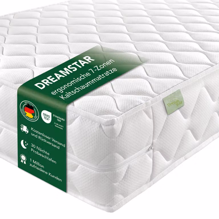 Dreamstar Ergo Flex XXL Ergonomische 7-zone omkeerbare koudschuim matras voor volwassenen 200 x 200 cm