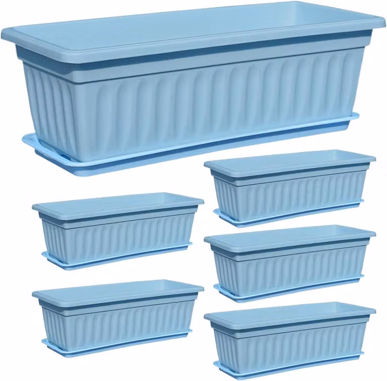 Blauwe Bloembak van Hars met Geïntegreerde Drainage - 44 cm
