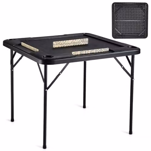 VEVOR Mahjong tafel, vierkante opvouwbare kaarttafel voor 4 personen met 4 bekerhouders en 4 chipbakjes, zwart, B/D: 89,9 x 89,9 cm