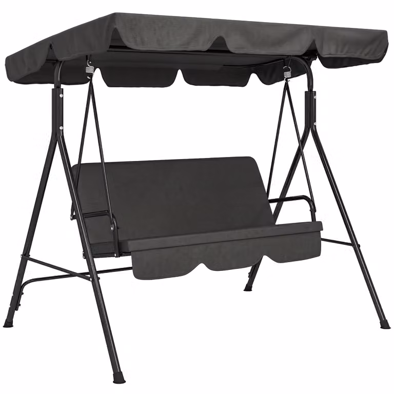 Outsunny 3-zits Hollywoodschommel met dak, zwart, B/D/H: 172 x 110 x 153 cm