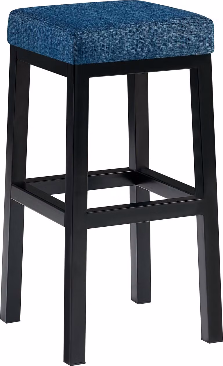 CLP barkruk Taylor met blauwe stoffen bekleding en zwart metalen frame, zithoogte: 78 cm