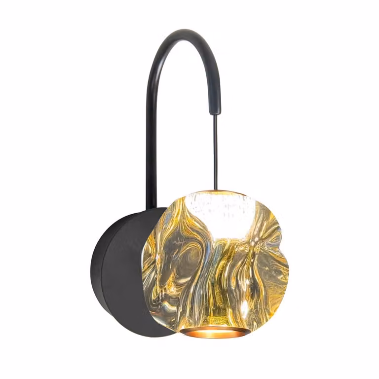 Highlight Wandlamp Melina zwart met amberkleurig glas