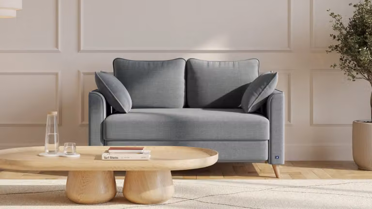 BRUNO slaapbank Flow donkergrijs met massief eikenhout en boxspringcomfort, Breedte: 120 cm