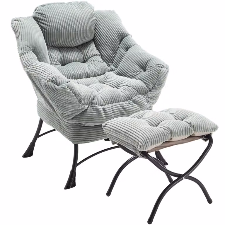 SEEDWAVE Flanel fauteuil met bijpassende poef en zijvak, lichtgroen