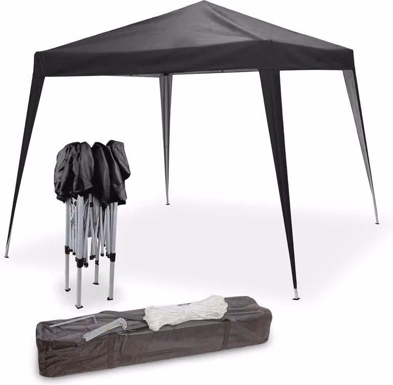 Vouwpaviljoen Pop-up Partytent Zwart en Zilver van Staal en Polyester B/D/H: 300 x 300 x 245 cm