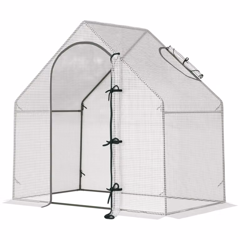 Outsunny Broeikas met UV-bestendige PE-hoes, ventilatieraam en stalen frame, Wit, B/D/H: 1,80 x 1,00 x 1,68 m