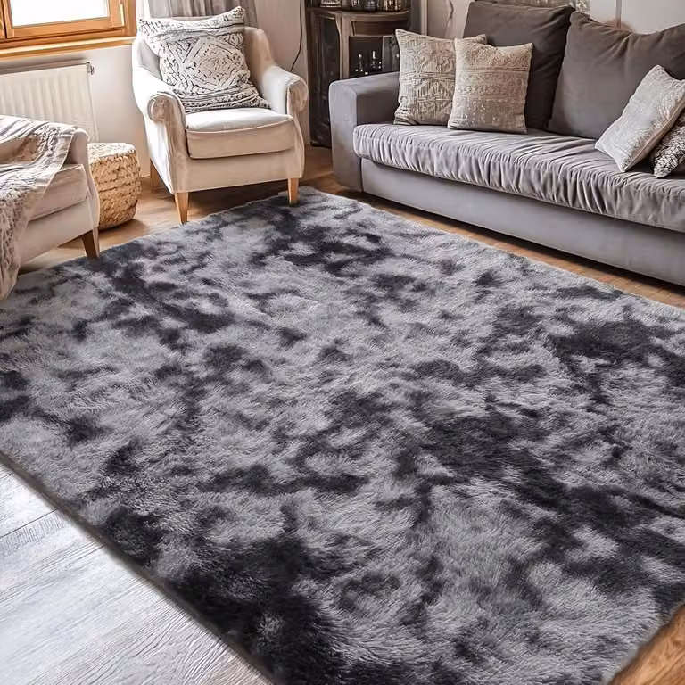 Zacht en dik hoogpolig vloerkleed van polyester voor woonkamer, slaapkamer of kinderkamer, zwart grijs, 80 x 120 cm