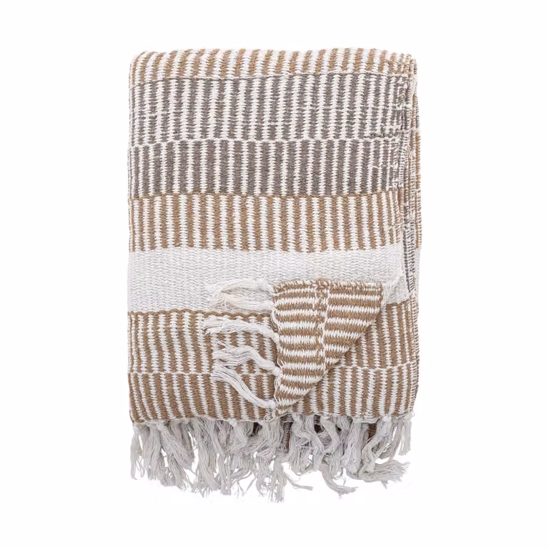 Bloomingville Isnel plaid beige met franjes B: 130 cm, D: 160 cm