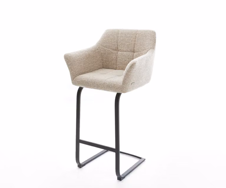 DELIFE Barstoel met armleuningen, Beige textiel, Zwart metalen onderstel