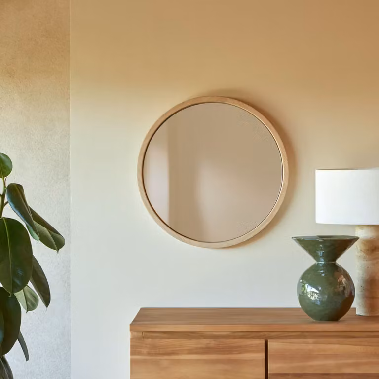 Tikamoon Ronde houten spiegel - Bruin/Beige - B: 50 cm, H: 50 cm