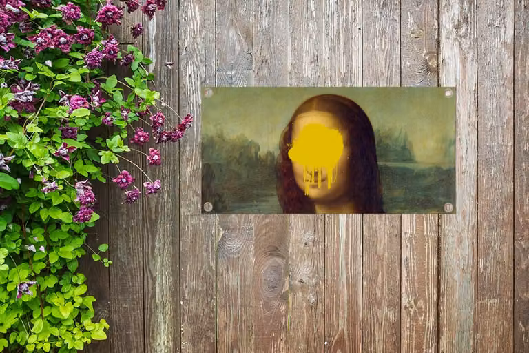 GreatGardenPosters Tuinposter Mona Lisa Da Vinci - Geel - B/D/H: 80 x 40 cm - Wanddecoratie Buiten
