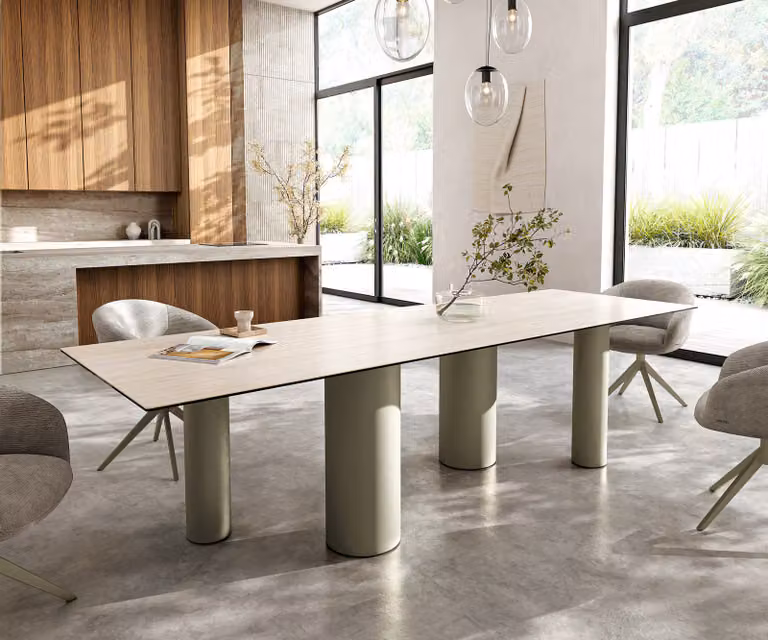 DELIFE Eettafel Edge Keramiek Travertino Bianco Creme-wit B: 300 cm, D: 100 cm